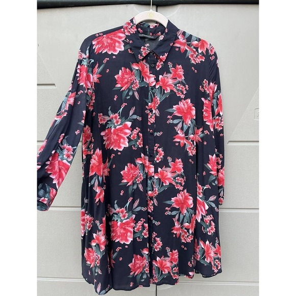 Zara | Floral Print Button Down Swing Tunic/Dress Size M - Picture 3 of 7